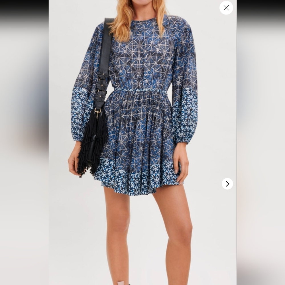 Maje Blue Geometric Long Sleeve Dress